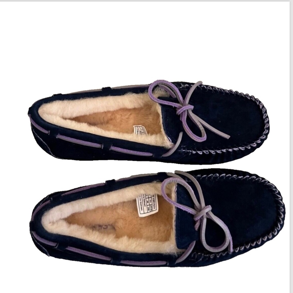 UGG Australia Dakota Chestnut Blue Moccasin Slippers Wool Lining Size 7